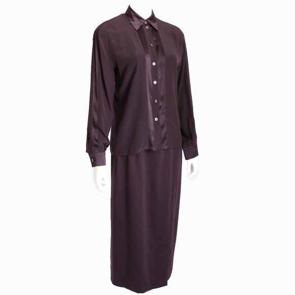 Escada Dresses & Skirts - Escada Blouse & Long Skirt 2pc Set Burgundy Silk Wool Vintage 90s